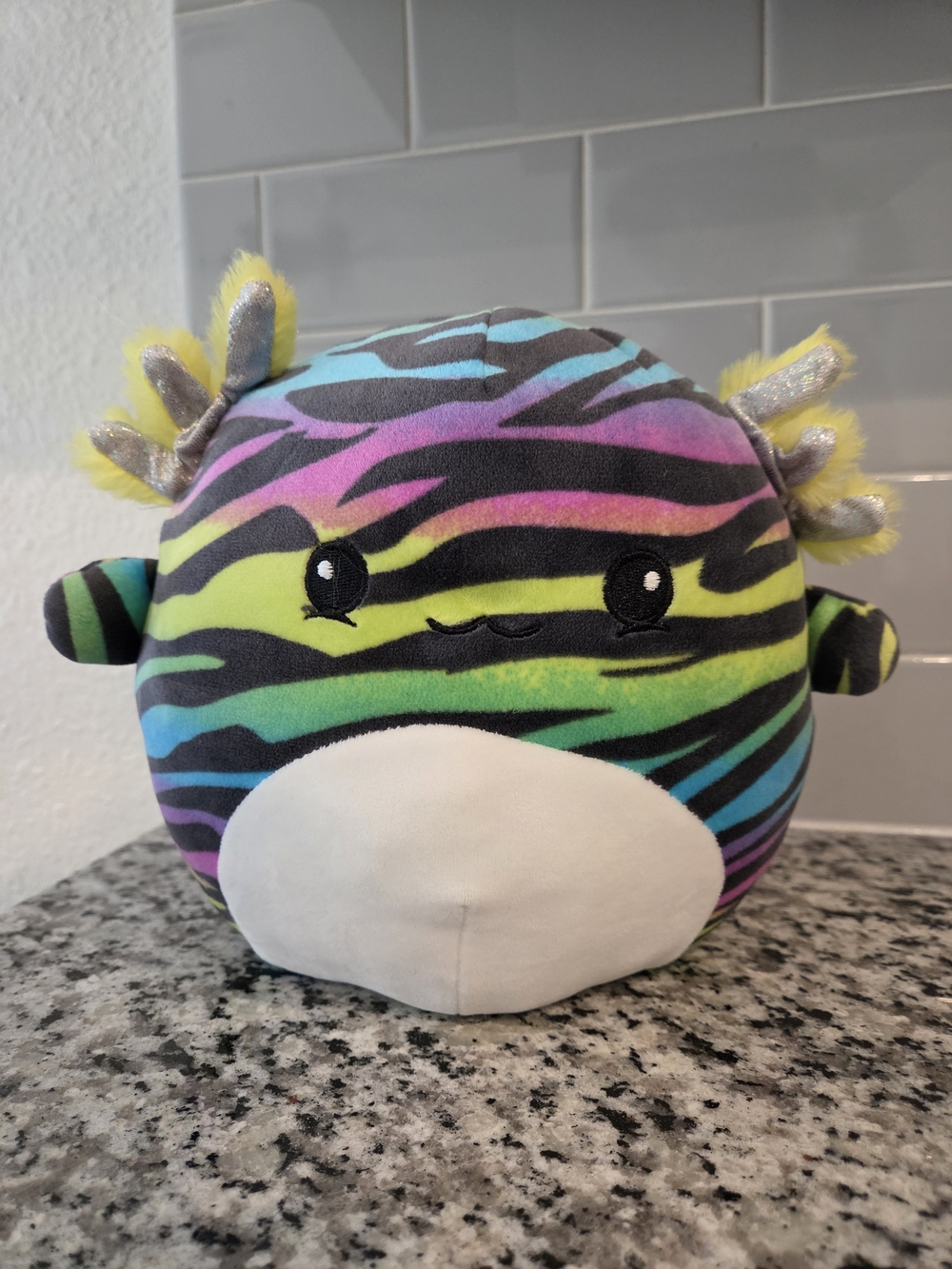 Squishmallows Rainbow Zebra Stripe Axolotl Plush - Blue Green Pink Yellow Purple